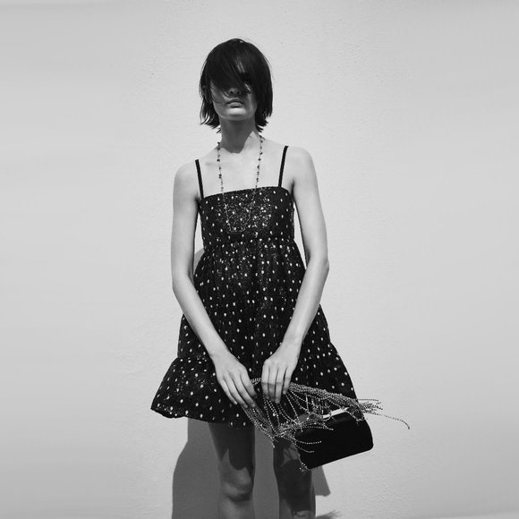 NWT Zara sequin polka dot baby doll mini holiday dress - Picture 3 of 13